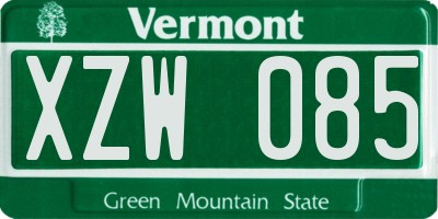 VT license plate XZW085