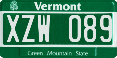VT license plate XZW089