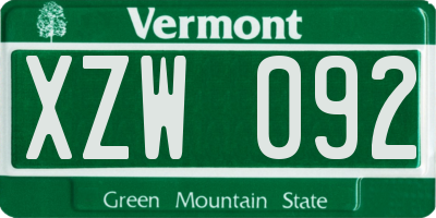 VT license plate XZW092
