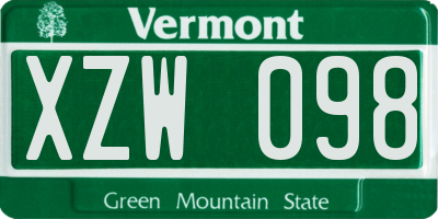 VT license plate XZW098