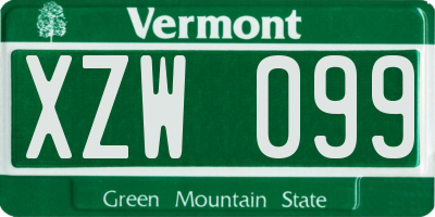 VT license plate XZW099