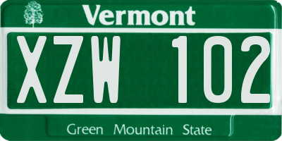 VT license plate XZW102
