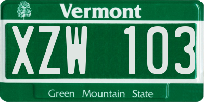 VT license plate XZW103