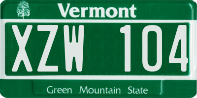 VT license plate XZW104