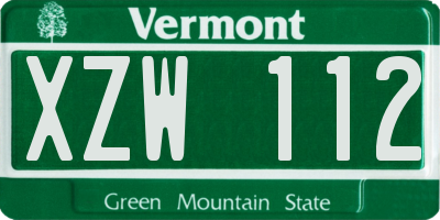 VT license plate XZW112