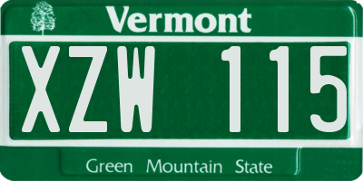 VT license plate XZW115