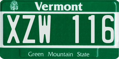 VT license plate XZW116