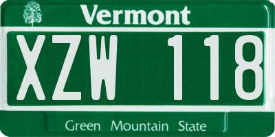VT license plate XZW118