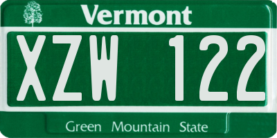 VT license plate XZW122