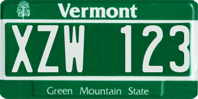VT license plate XZW123