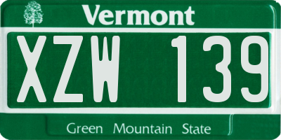 VT license plate XZW139