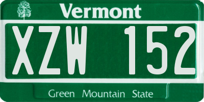 VT license plate XZW152