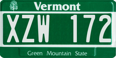 VT license plate XZW172