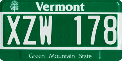 VT license plate XZW178