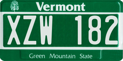 VT license plate XZW182
