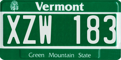 VT license plate XZW183