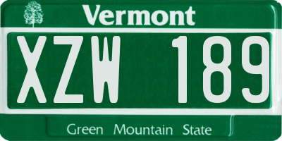 VT license plate XZW189