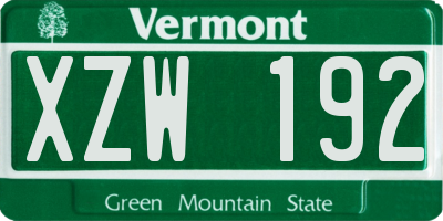 VT license plate XZW192
