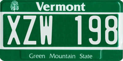 VT license plate XZW198