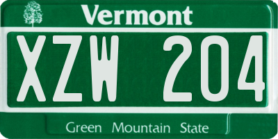 VT license plate XZW204
