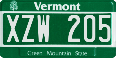 VT license plate XZW205