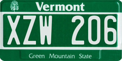 VT license plate XZW206