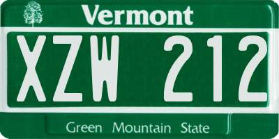 VT license plate XZW212