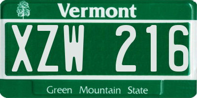VT license plate XZW216