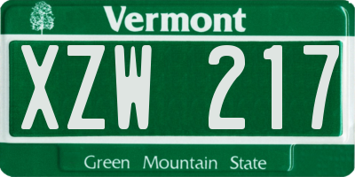 VT license plate XZW217