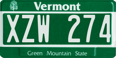 VT license plate XZW274