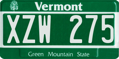 VT license plate XZW275
