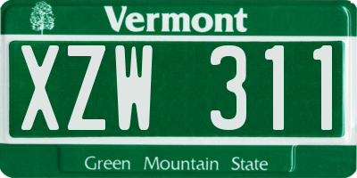 VT license plate XZW311
