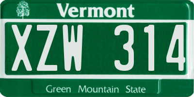 VT license plate XZW314