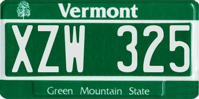VT license plate XZW325