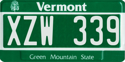 VT license plate XZW339