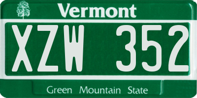 VT license plate XZW352