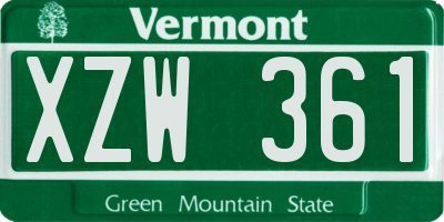 VT license plate XZW361