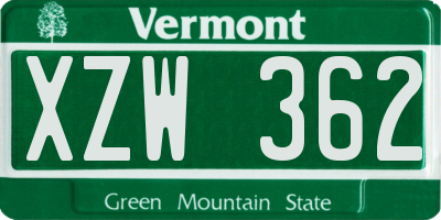 VT license plate XZW362