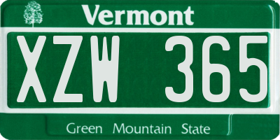 VT license plate XZW365