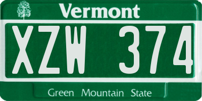 VT license plate XZW374