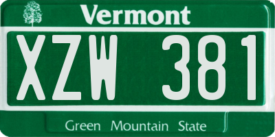 VT license plate XZW381