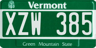 VT license plate XZW385