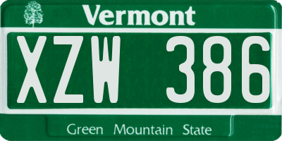 VT license plate XZW386