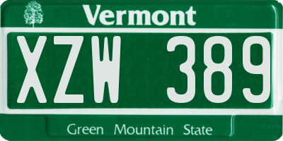 VT license plate XZW389