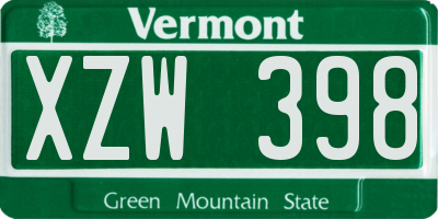 VT license plate XZW398