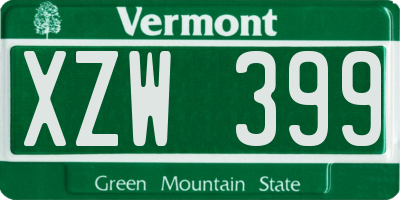 VT license plate XZW399