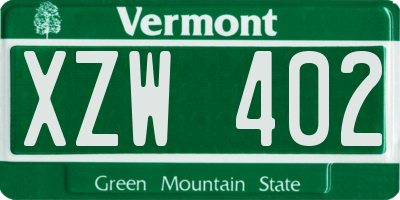 VT license plate XZW402