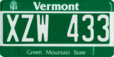 VT license plate XZW433
