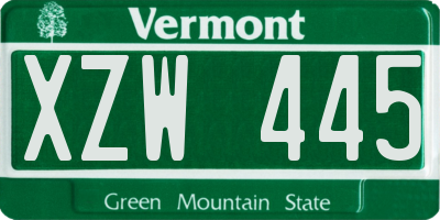 VT license plate XZW445