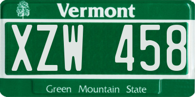VT license plate XZW458
